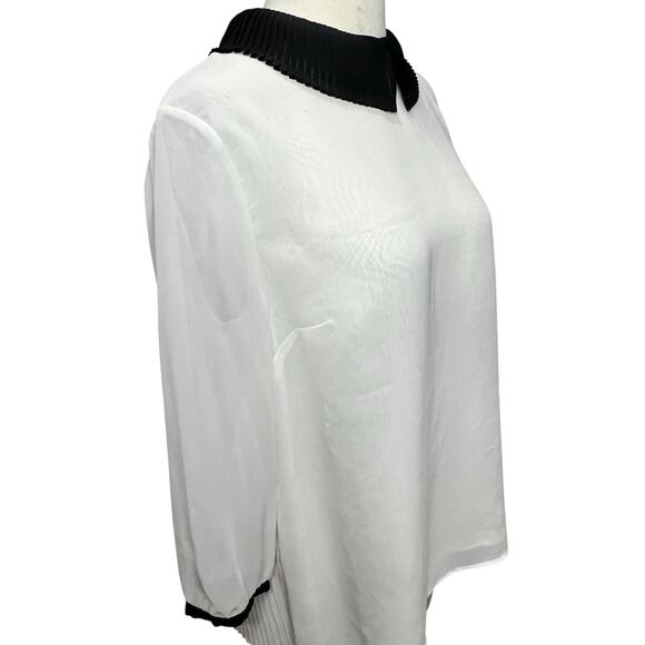 Ted Baker Jenya Blouse S Off White Black Pleated Peter Pan Collar Modest Chic - Picture 3 of 16